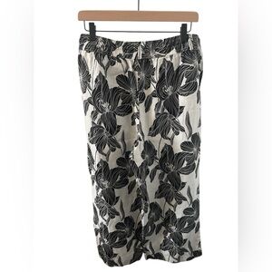 Tahari Monochrome Floral Patterned 100% Linen Pant Large